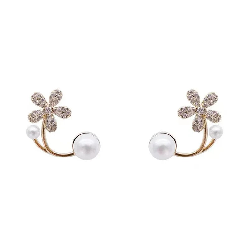 Romantic Flower Petal Long Tassel Drop Earrings for Women 2024 Trend Imitation Pearl Hanging Piercing Earrings Wed Jewelry Gift