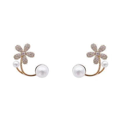 Romantic Flower Petal Long Tassel Drop Earrings for Women 2024 Trend Imitation Pearl Hanging Piercing Earrings Wed Jewelry Gift
