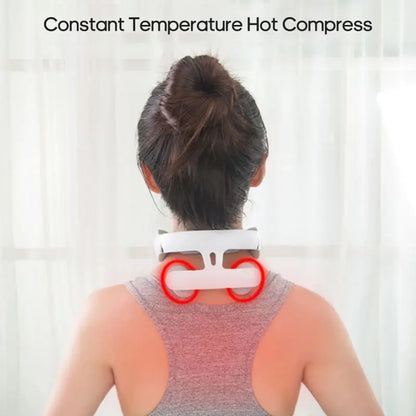 4-head Cervical Massager Strength Adjustment USB Charging Intelligent Voice Heating Neck Massager Neck Care WhiteColor@@white
