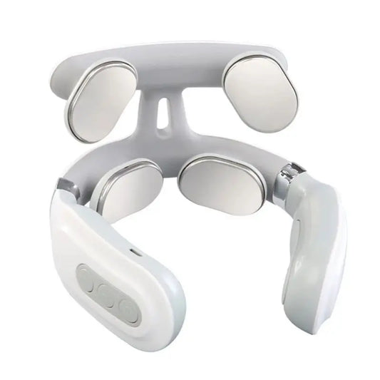 4-head Cervical Massager Strength Adjustment USB Charging Intelligent Voice Heating Neck Massager Neck Care WhiteColor@@white