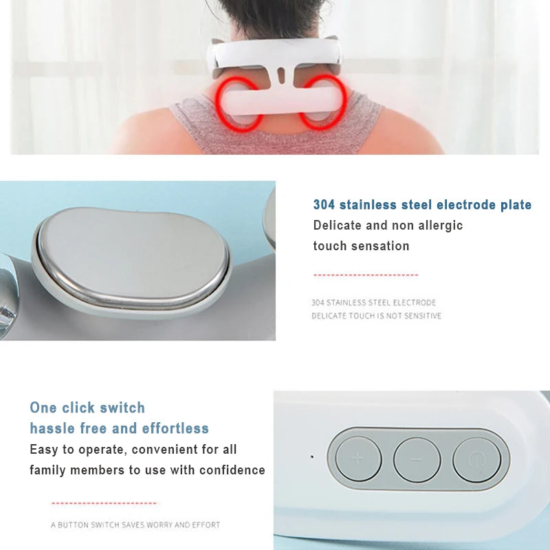 4-head Cervical Massager Strength Adjustment USB Charging Intelligent Voice Heating Neck Massager Neck Care WhiteColor@@white