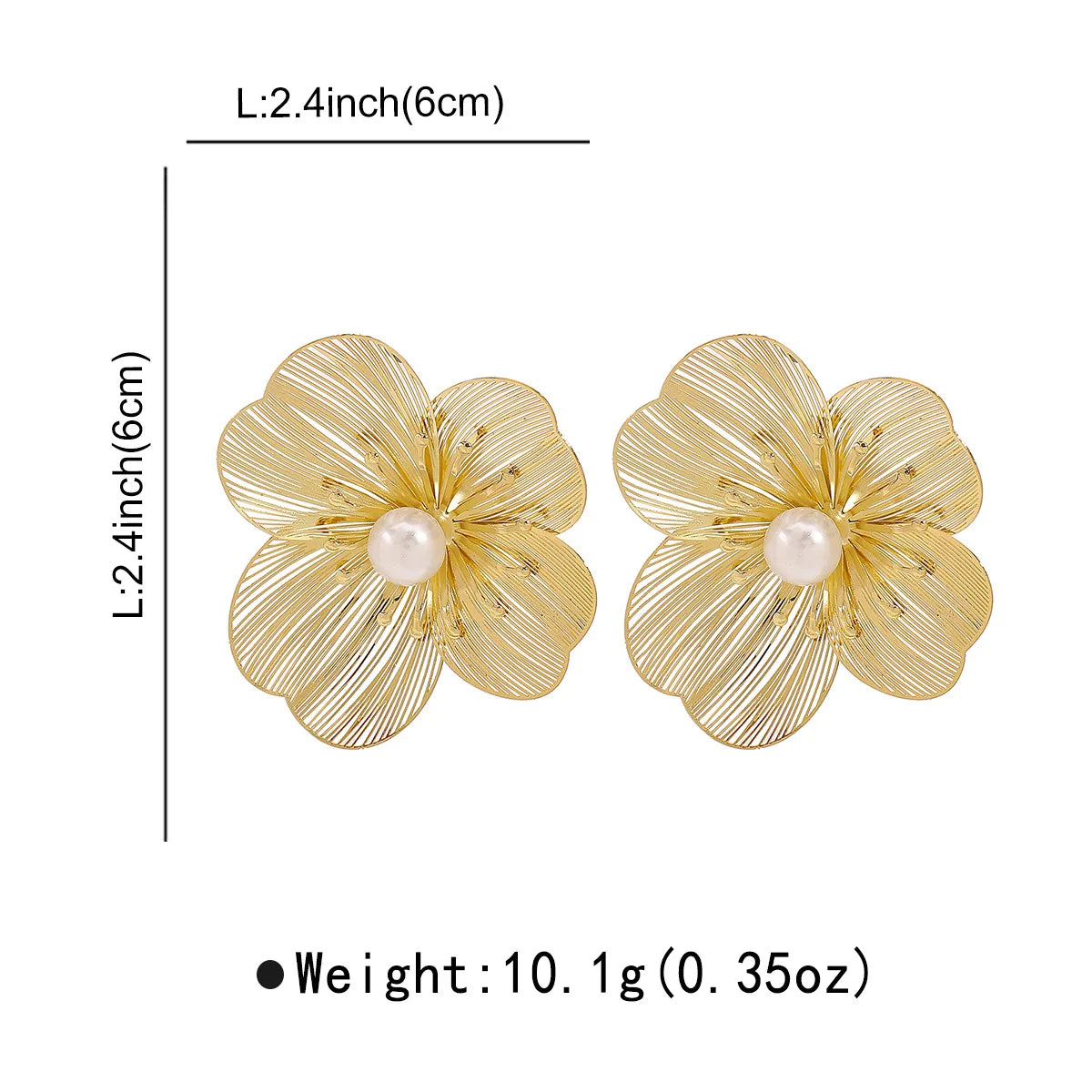 Gold Color Big Petal Hollow Flower withe Pearl Earrings for Women Exaggerated Trend Metal Irregular Earrings Ladies Jewelry